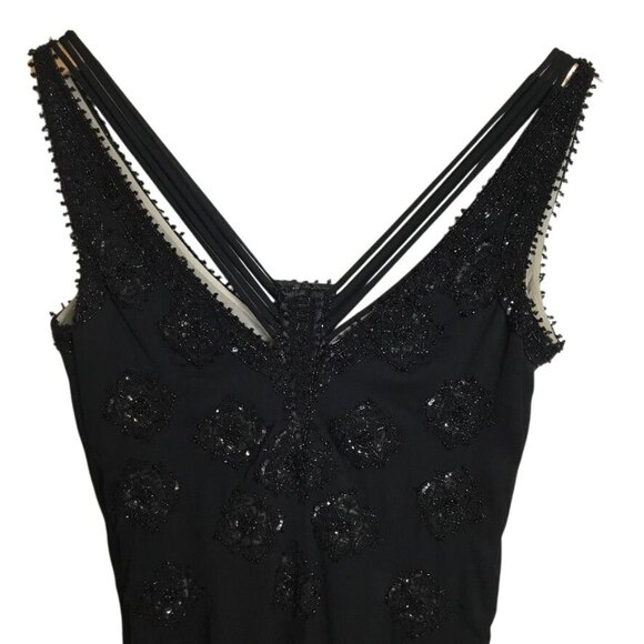 Vintage BADGLEY MISCHKA Black Silk Chiffon Hand Beaded Cocktail Evening Dress 8 - Picture 7 of 9